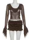 Coffee Mesh Ruffle Set