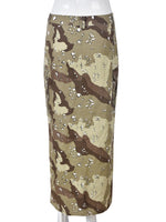 Split Camo Midi Skirt